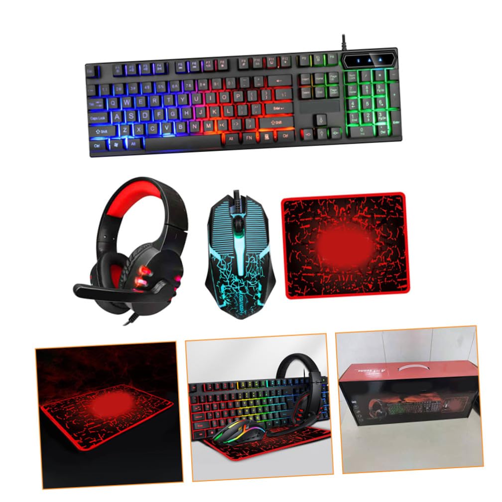 Lurrose 1 Set Tastiera Retroilluminata Mouse Cuffie e Tappetino Accessorio USB per Computer Design Ergonomico per Giocatori e per Appassionati Gaming