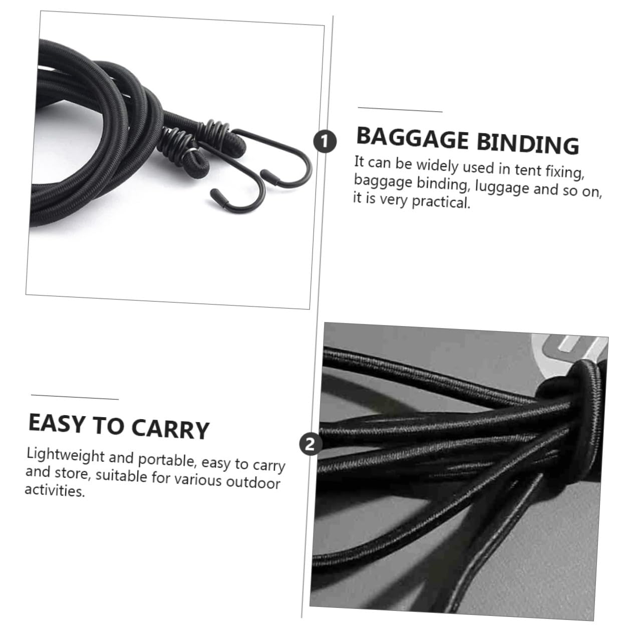 Gatuida 4pezzi Cordine Elastica Gancio Corda Elastica per Bagagli Corda da Campeggio Resiliente e Pratica per Fissaggio di Tende e Trasporto Facile