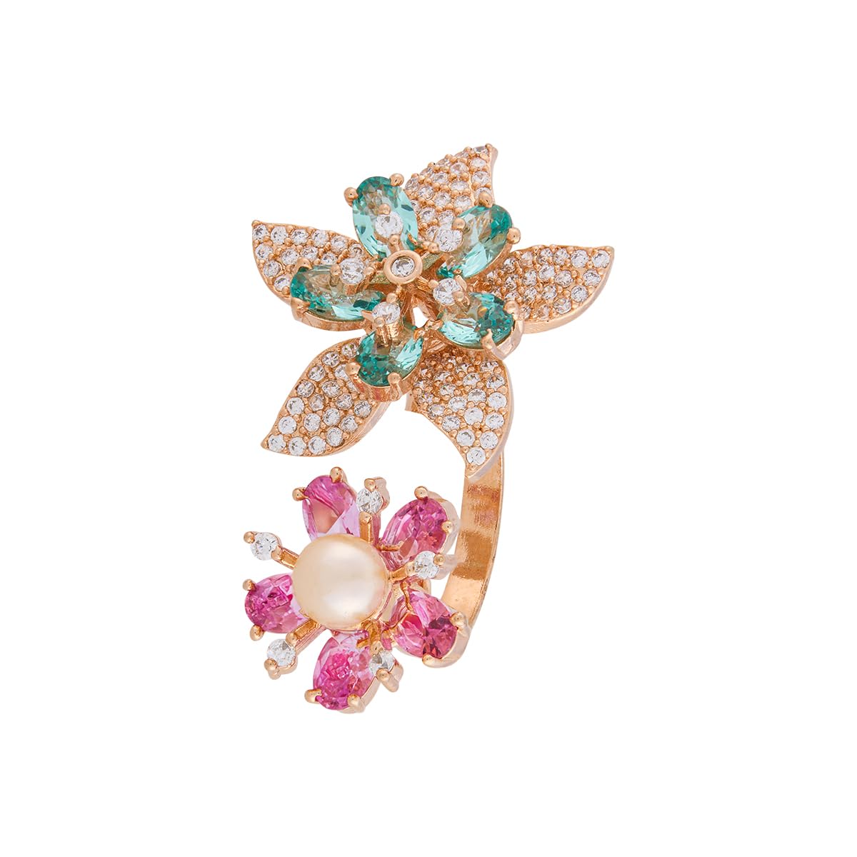 kushal's Fashion Jewellery Pink Green Gold Rose Plated Adjustable Zircon Finger Ring for Women | Party, Bridal & Occasion Wear-picture-38