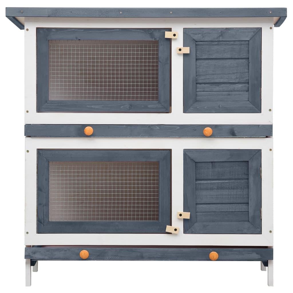 Kaninchenstall für den Außenbereich, 4 Türen, 90 x 45 x 90 cm, Grau, Holz, 02_0000592