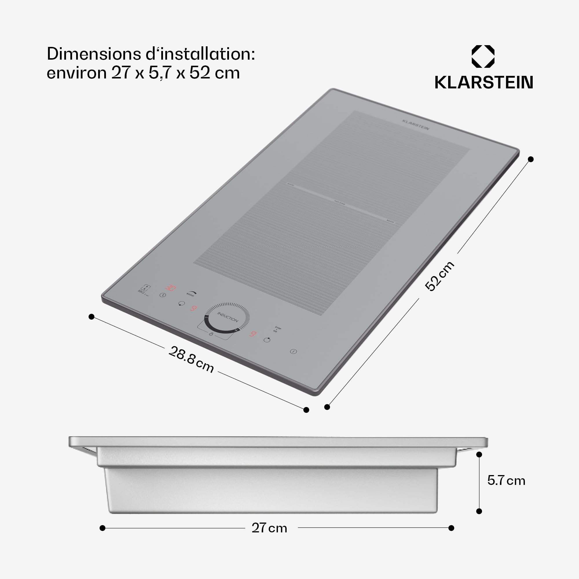Klarstein Plaque Induction 3500W, Plaque de Cuisson Electrique à Induction, Encastrées 2 Feux, Tables de Cuisson Encastrable, Contrôle Tactile, Rechaud Electrique pour la Cuisine