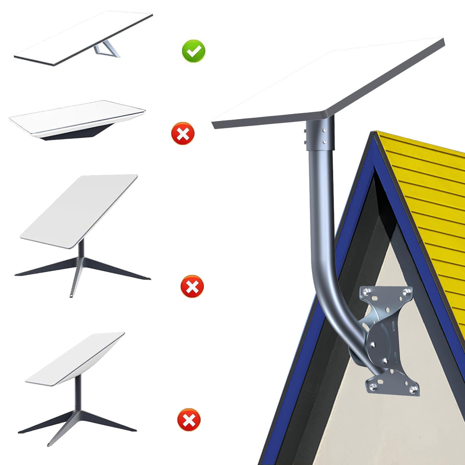 ASHATA Kit di montaggio in ferro e lega di alluminio di alta qualità per antenna parabolica Gen 3, palo con tubo curvo da 45,7 cm con base versatile, opzioni complete di viti per l'installazione