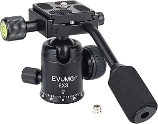 EVUMO Mini 28mm Ball Head, Tripod Ball Head With Handle, Lightweight 317g Fluid Head Camera Tripod Video Head For Camera Dslr, Pan & Tilt Ball Head Compatible With Arca-Swiss, Max Load 8kg