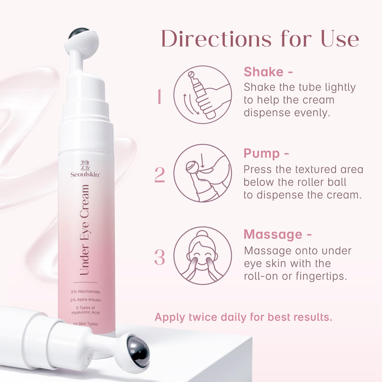 Seoulskin under eye cream | dark circles removal for women and men | Under Eye Gel to Reduce Dark Circles, Puffiness & Wrinkles With Built-in Cooling Massage Roll-On Applicator | 5% Niacinamide, 2% Alpha Arbutin | 15 ml — Amazon image 6