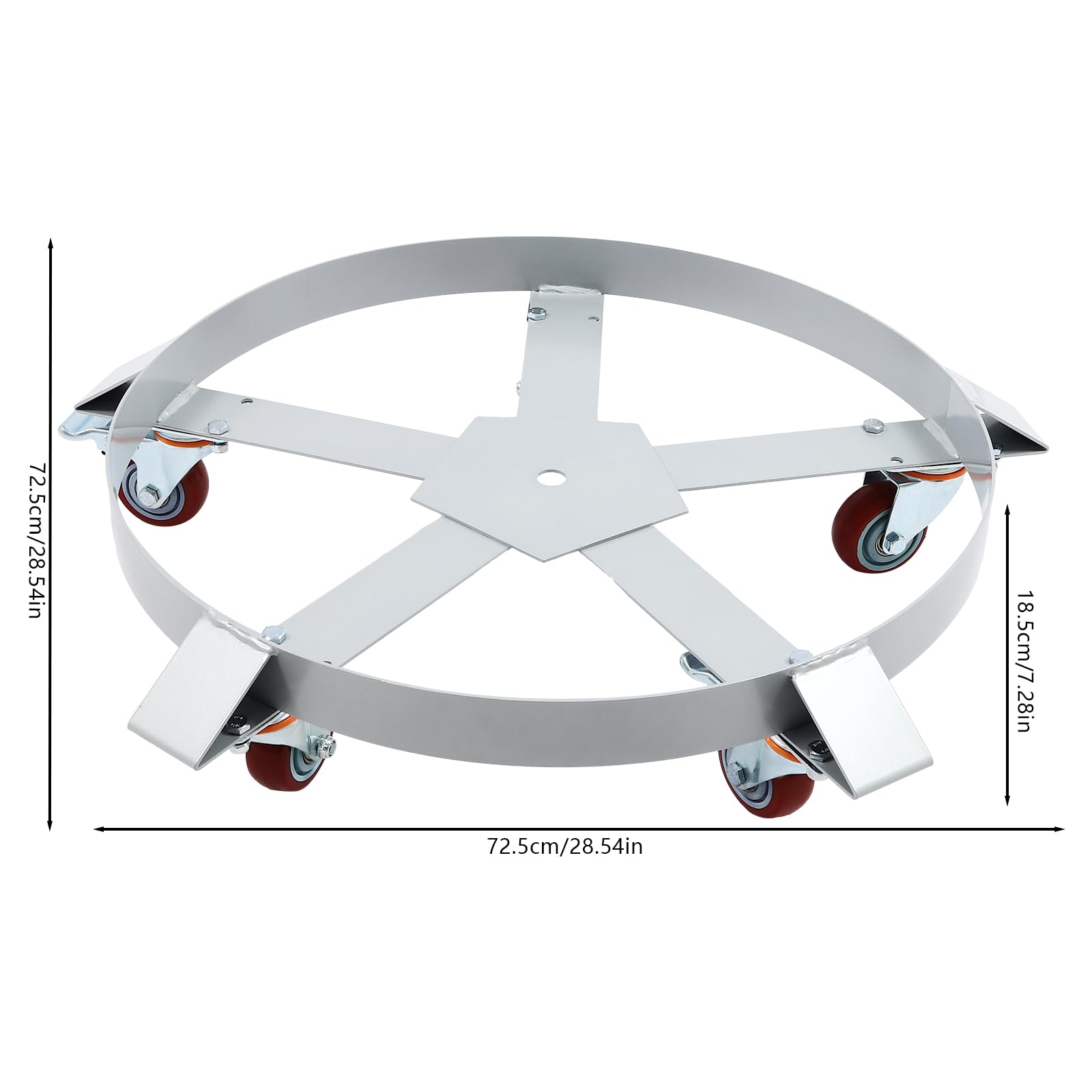 LIAPDG 55 Gallon Drum Dolly Stand, Barrel Dolly Cart Steel Barrel Capacity 907 Kg/2000 Lbs with 8 Universal Wheels (with Brakes) in Workshops, Factories (Product Size: 76*73*19.8cm/29.92*28.74*7.8in)