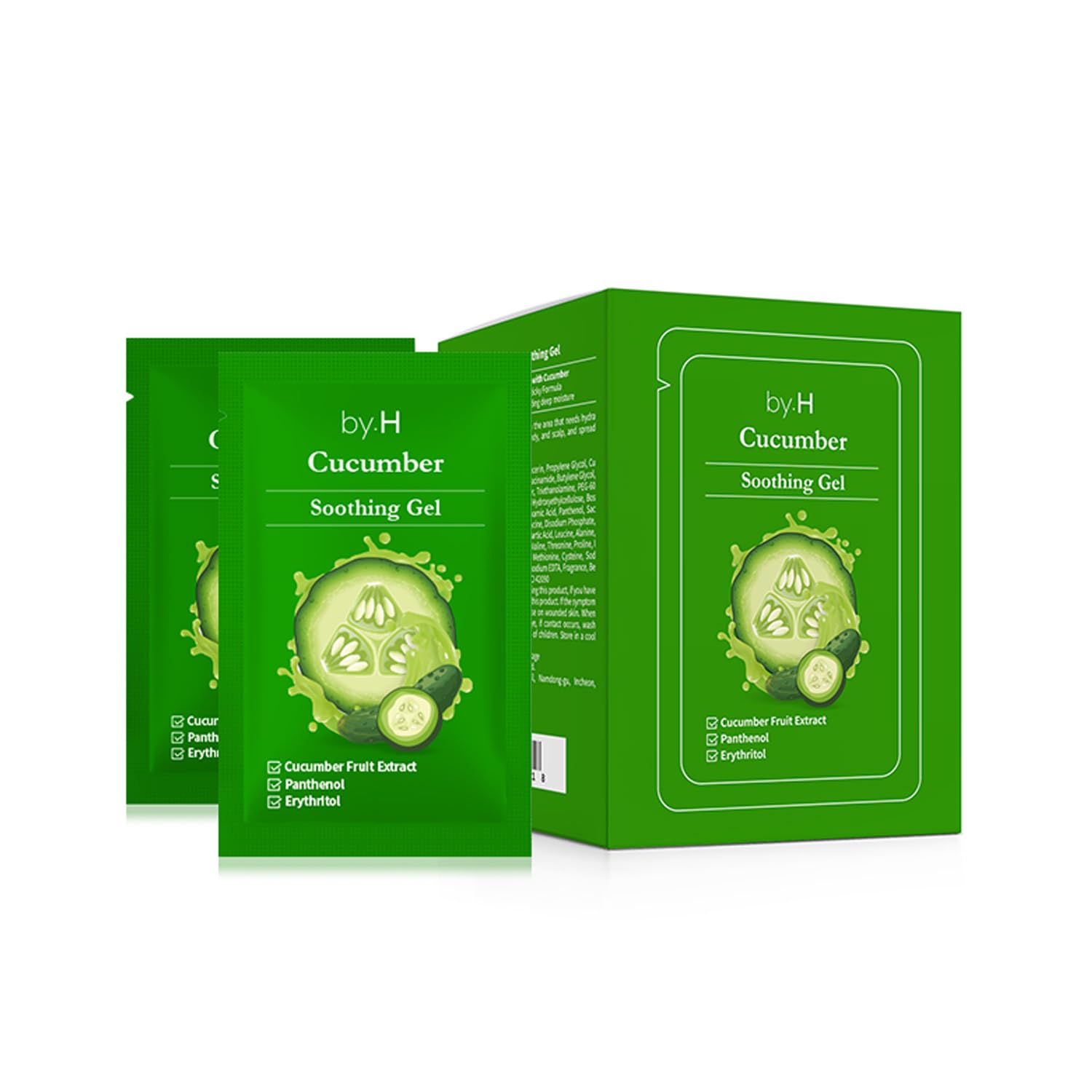 by.H Pure Cucumber Gel Organic Pouch (30 PC) - Skin Care Cucumber Cooling Gel with Extracts for Sunburn and Soothing Relief | Food Grade Non-Sticky