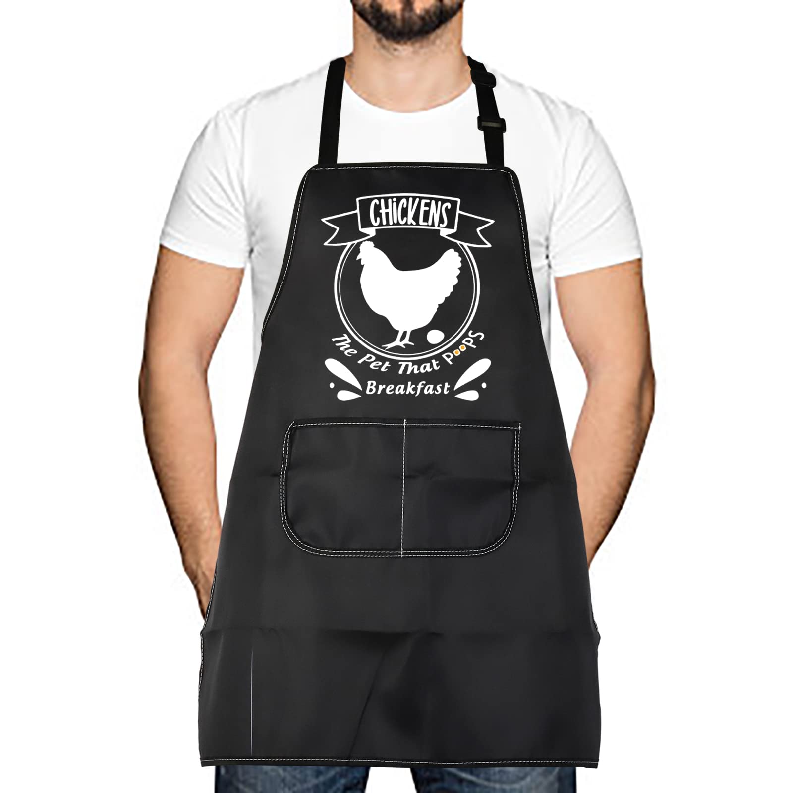 LEVLO Funny Chicken Kitchen Apron Chicken The Pet That Poops Breakfast Kitchen Apron Breakfast Apron For Men Women