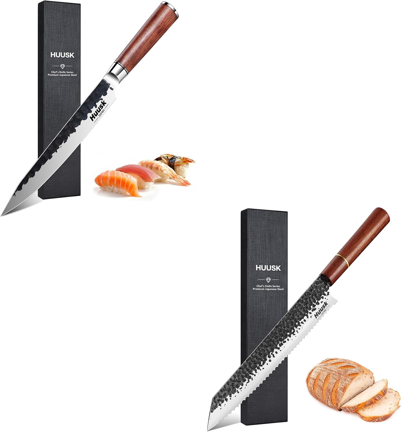 Huusk Japanese Bread Knife 9.7 Inch & Sushi Knife 8 Inch Bundle Set