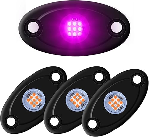 LY8 4 cápsulas de luces LED de roca de neón púrpura kits de luces subterráneas para automóvil, camión, ATV, UTV, SUV, Jeep, barco, debajo del
