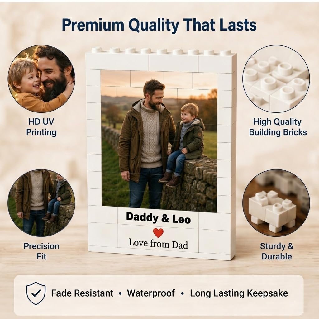 Personalised Photo Building Bricks Puzzle, Dad Gifts from Daughter Son, Custom DIY 3d Jigsaw Puzzle Board Photo Frame - Image 6