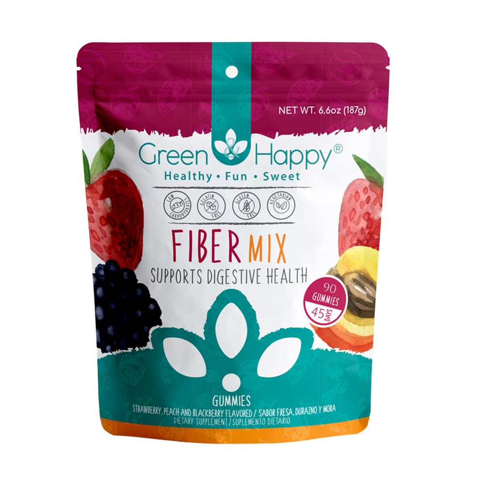 GREEN AND HAPPY Fibra Mix Gummies 90 Count. Supports Gut