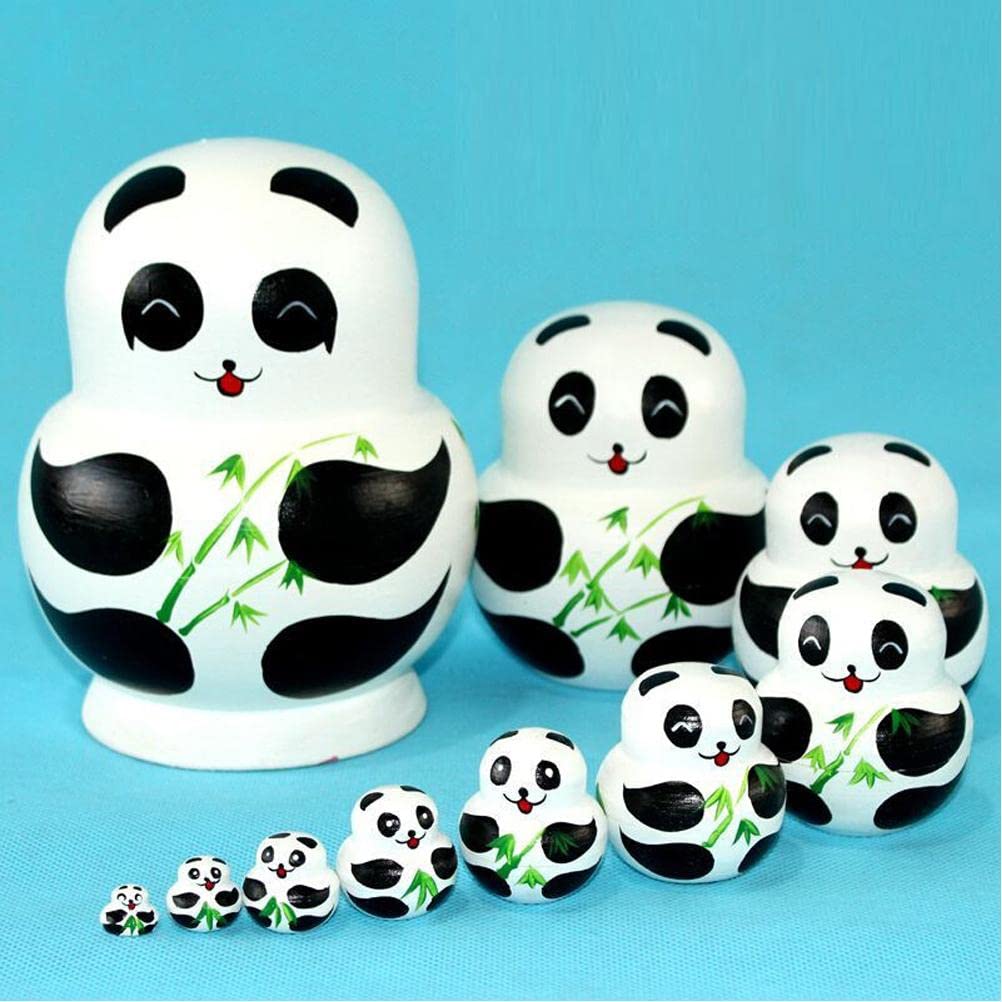 Russische Matroschka-Holzpuppen, 10 Stück, Panda, russische Nistpuppen, Spielzeug, Holz, Matroschka-Spielzeug, niedliches Tiermuster, Holzspielzeug für Kinder