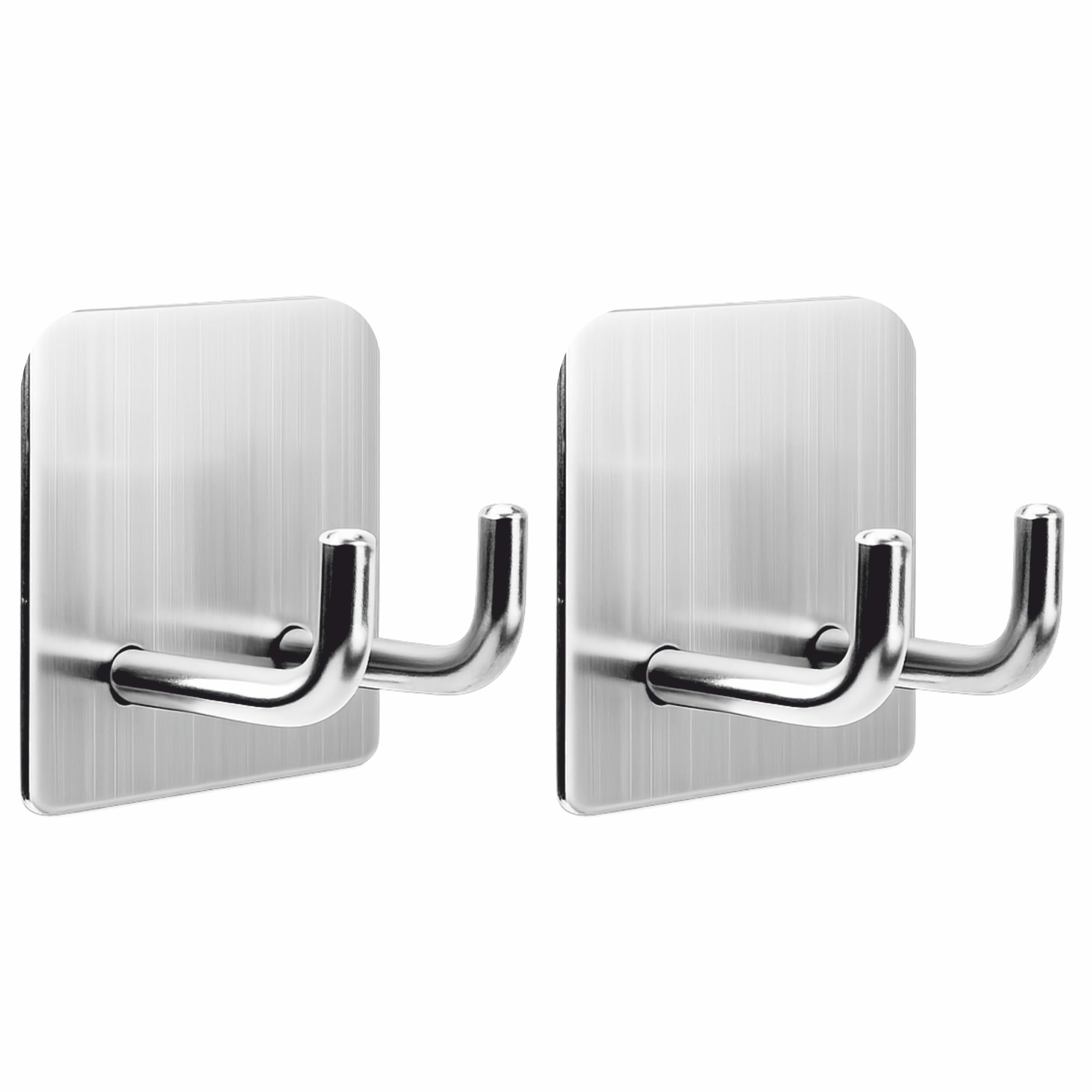 JIALTO 6 pcs Self-Adhesive Waterproof Stainless Steel Hooks: Heavy-Duty Wall Hangers for Bathroom & Kitchen - No Drill Needed, Strong Hold for Coats and Towels (Double J Hook Silver)