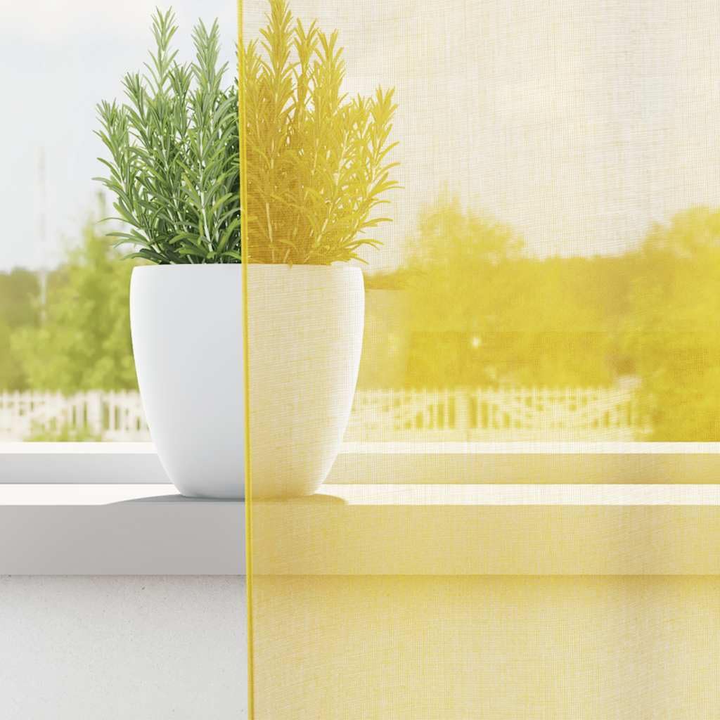 Voile Vorhänge mit Schlaufen 2er Set Gelb 140x225 cm Polyester Gardine halbtransparent für Wohnzimmer Schlafzimmer Sichtschutz Sonnenschutz mit Ösen