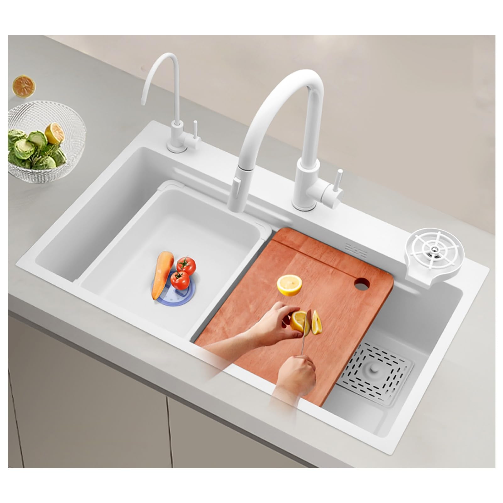 Évier de cuisine cuve unique inox 304 avec rince-verre et douchette extractible