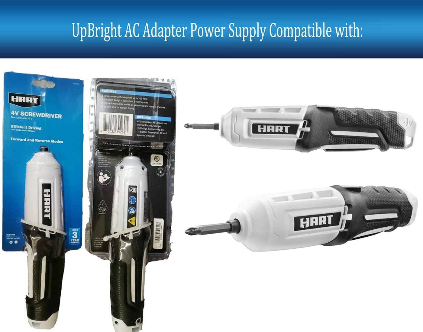 UpBright AC/DC Adapter shown with HART 4V Screwdriver packaging
