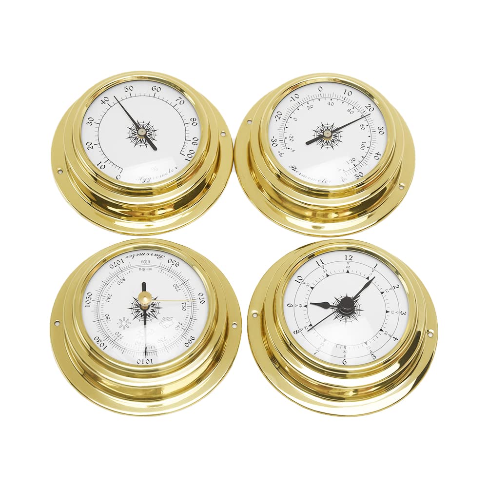 Alicer Set di 4 stazioni meteo, barometro portatile da parete marina orologio metro termometro igrometro kit