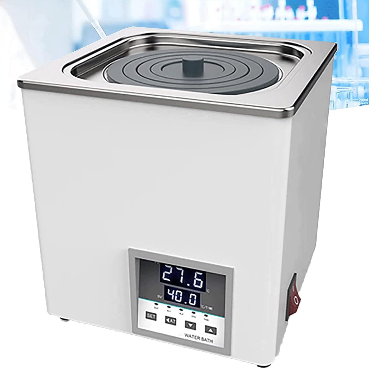 Baño de agua digital con calefacción termostática, protección contra quemaduras en seco, acero inoxidable para experimentos, pantalla digital, 2 agujeros, uso en laboratorio