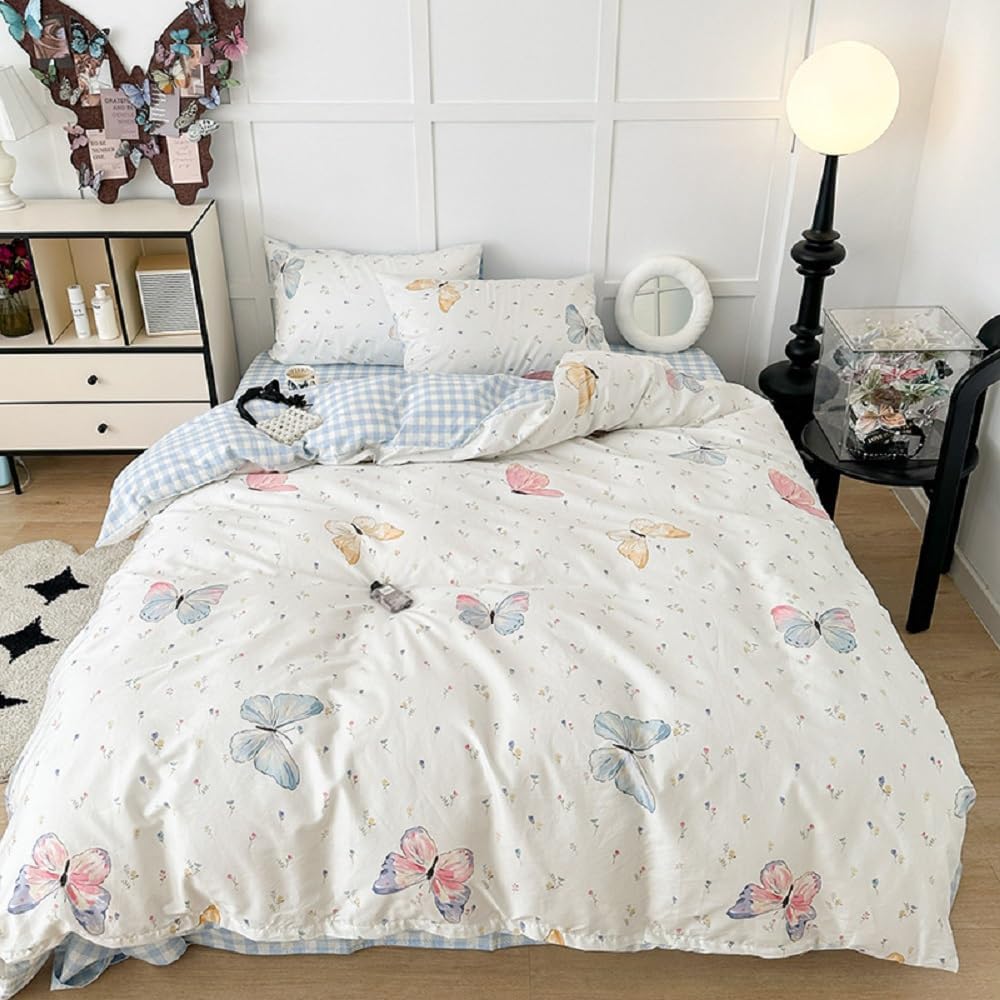 Nayoroom Butterfly Duvet Cover Queen Size Reversible Blue White Gingham Bedding Set 3 Pcs Kids Girls Colorful Butterflies Comforter Cover with Zipper Closure Soft Breathable Microfiber - Image 2