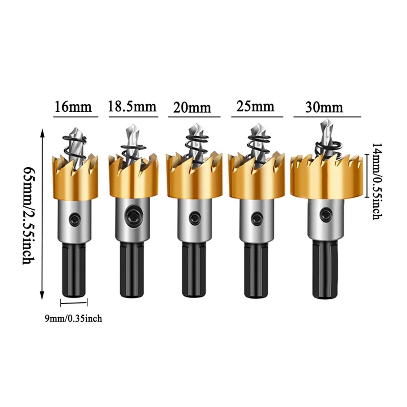 Brocas Hss de 5 uds., juego de 16, 18,5, 20, 25 y 30mm, escariador de agujeros recubierto de titanio, brocas de perforación de chapa de Metal, herramientas de perforación eléctricas de corte