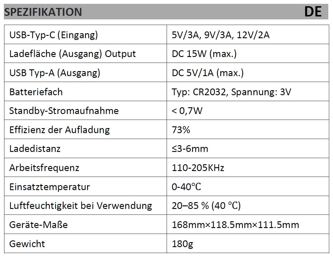 Reflexion ACW2188 Wireless Charger, stazione di ricarica per smartphone, sveglia con caricatore senza fili, grande display per ora, data e temperatura, 2 sveglie, luce notturna, funzione di ricarica