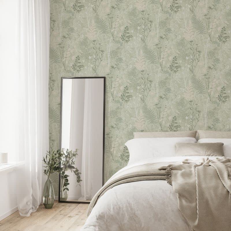Superfresco Easy Organics Sage Removable Wallpaper, Green, 1000cm Length x 52cm Wide