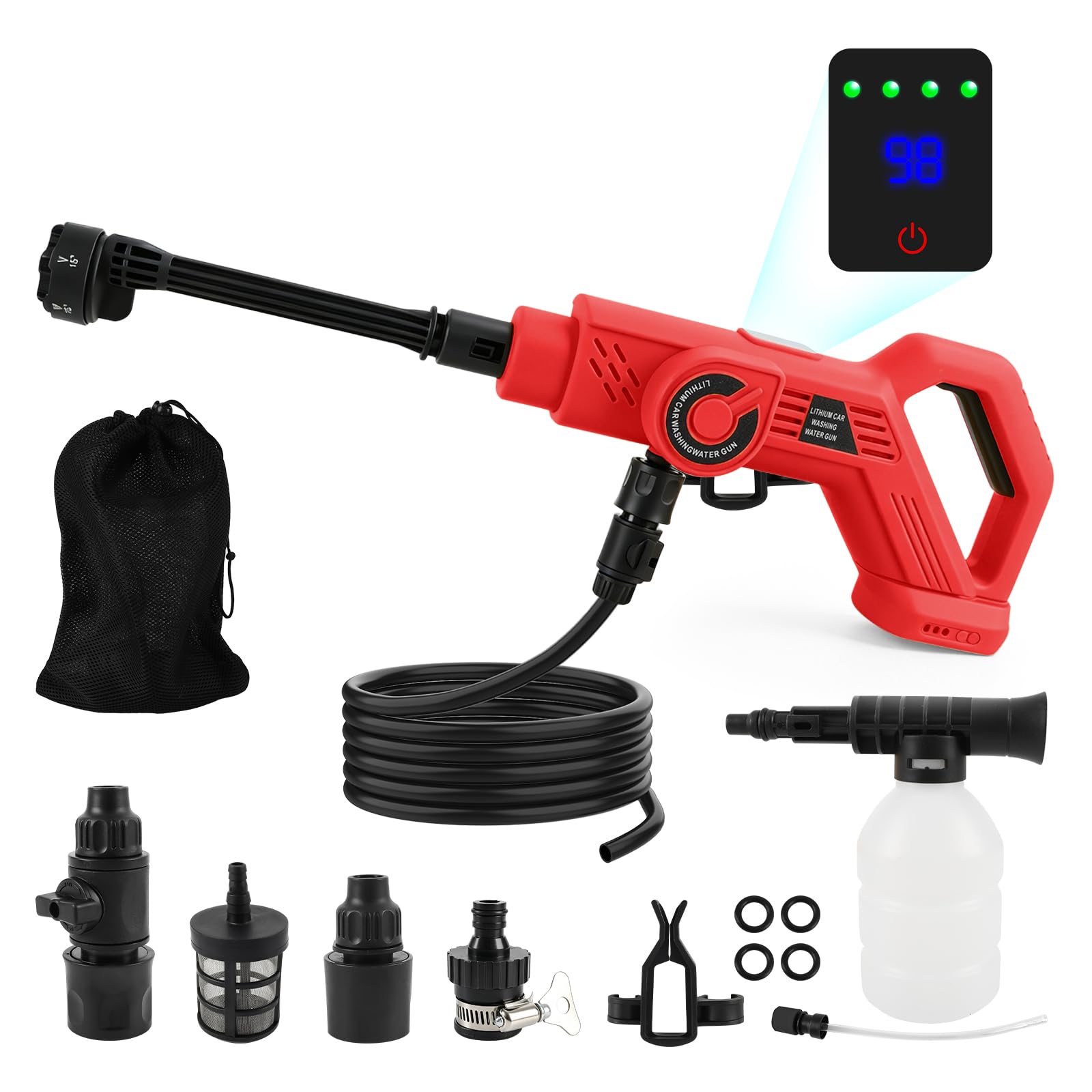 Lavadora a presión inalámbrica compatible con Milwaukee 18 V, 380 W, lavadora eléctrica de mano sin escobillas con boquilla 6 en 1, pistola de lavado a presión de 4 engranajes para limpieza de paredes