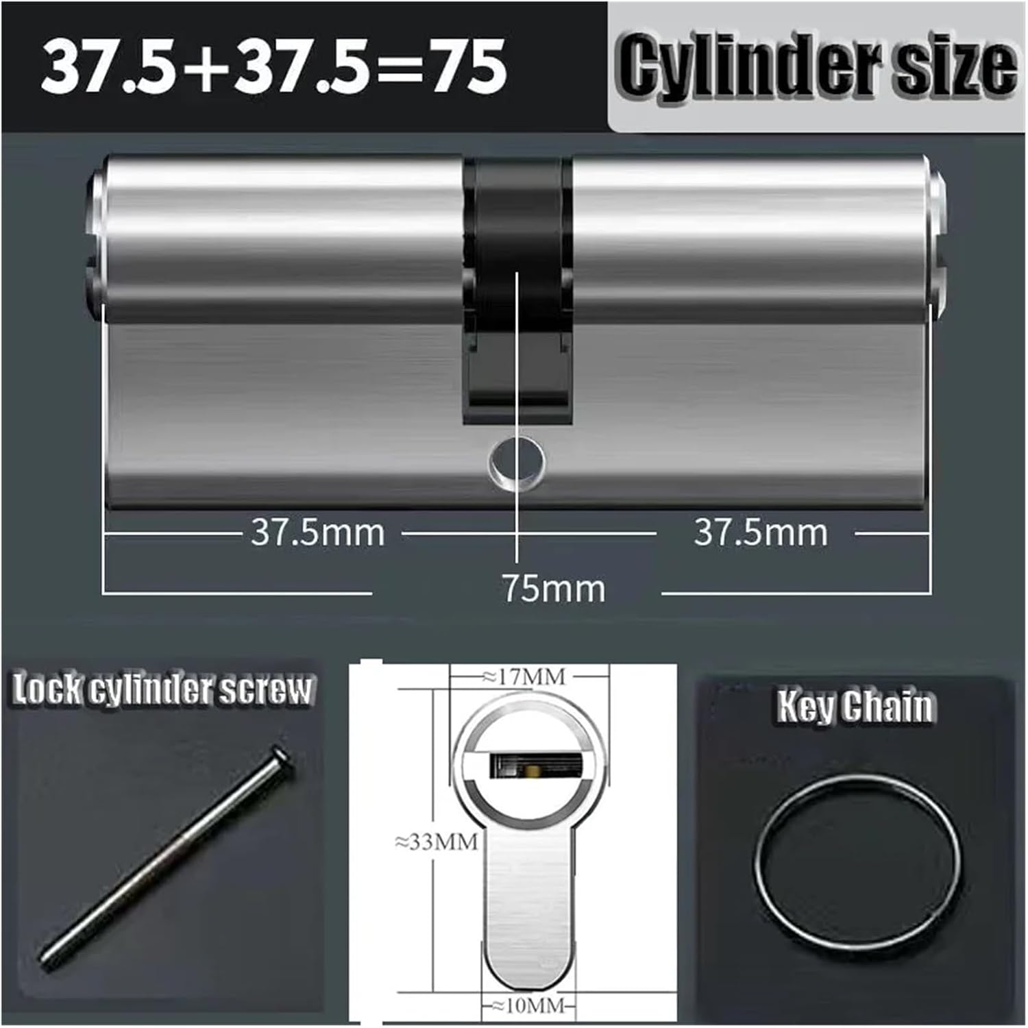 1set High-Security Brass Cylinder Lock for Entry Doors - Standard 13 Keys, Anti-Theft Devise, Easy Installation(75=37.5+37.5)