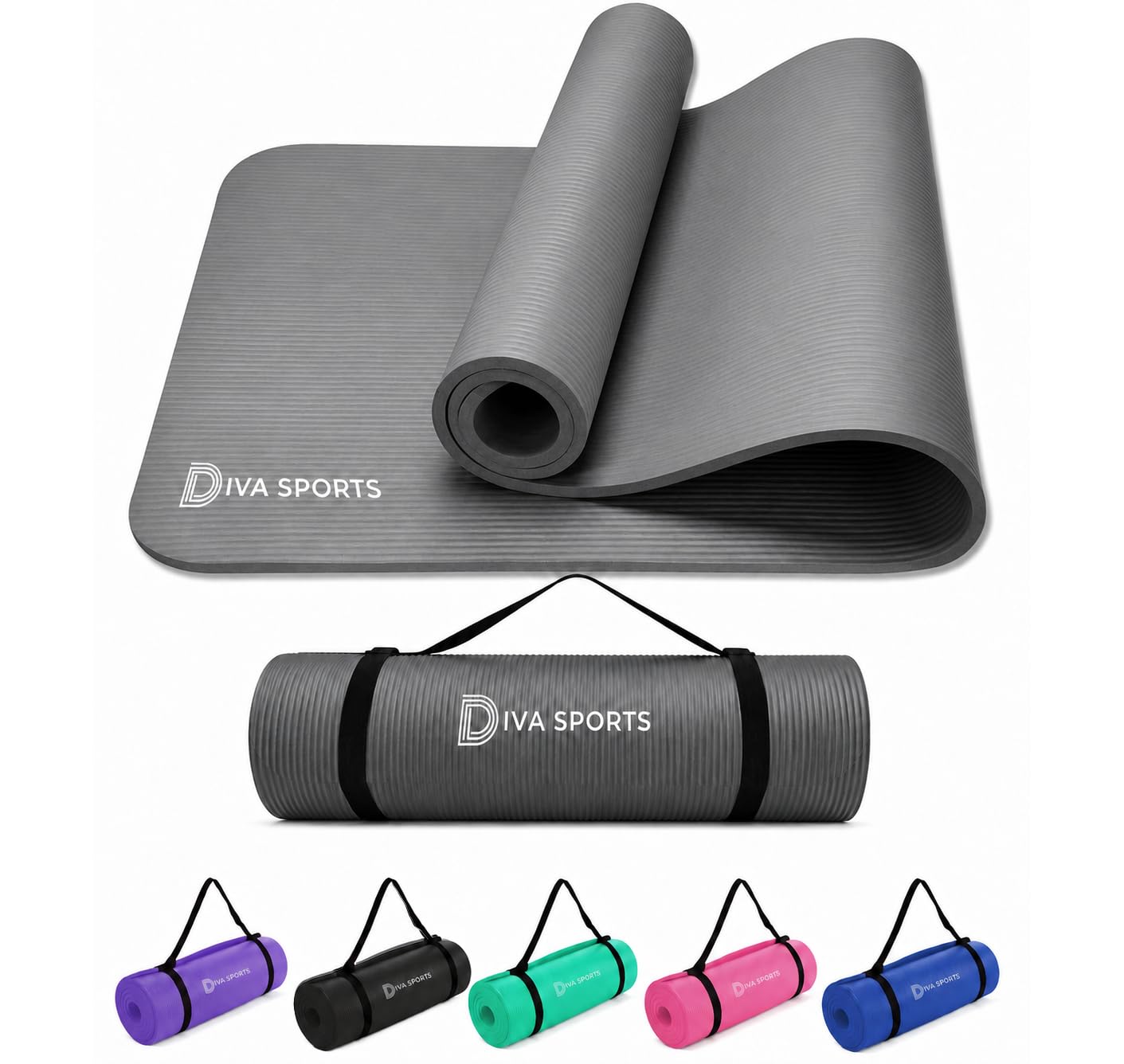 Yoga Mat Extra Thick 15mm Non-Slip Pilates Workout Exercise Mat Soft Mat Carry Strap (Grey)