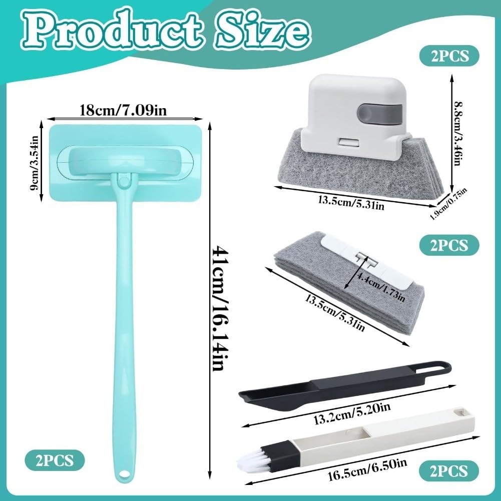 Kit de limpiador de pantalla de ventana, paquete de 8 unidades con cepillo de doble uso para ventanas, sofás y alfombras, mango desmontable, plástico PP duradero, 2 piezas de repuesto para una