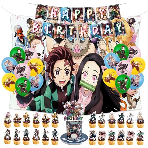 Babymiu Anime Birthday Party Decoration Pack with Tapestry43pcsIncludes Cake Toppers Cupcake Toppers Balloons Banner Party Supplies Favors Merch For Adults Boys Girls Teens