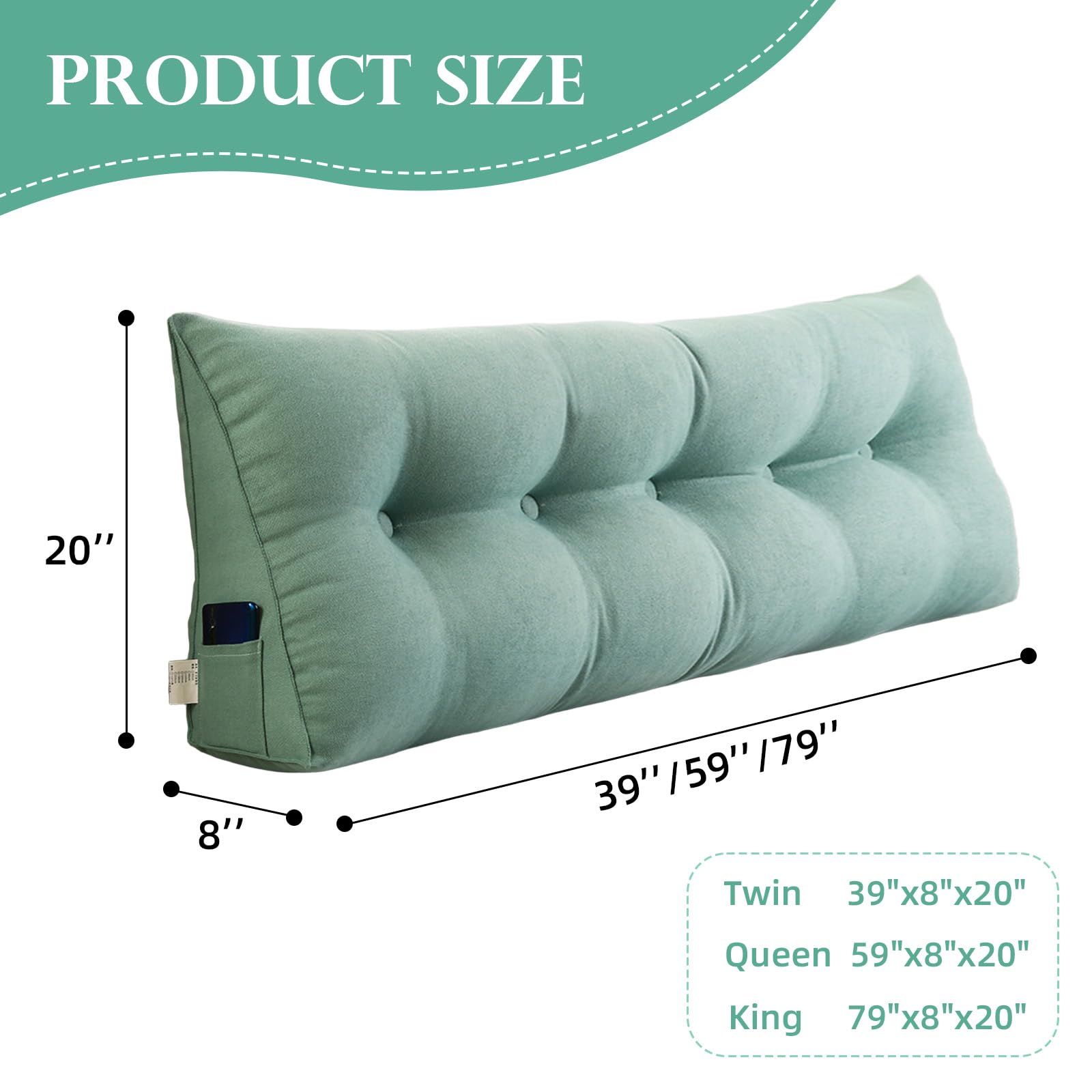 Wadser Triangular Wedge Pillow Queen, Backrest Positioning Support Cushion for Sitting in Bed, Back Rest Removable Reading Pillow Beige