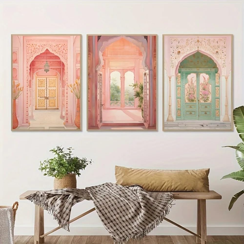 GKUVBF Quadro astratto indiano in stile retrò con pavone e palazzo, su tela, ideale per decorare la camera da letto e il soggiorno (20x30 cm x 3/cornice interna).