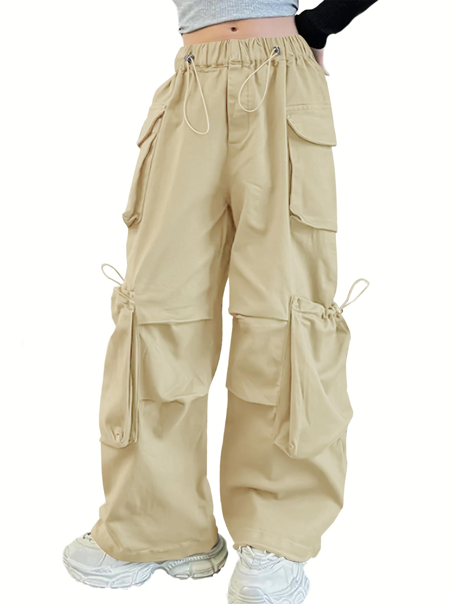 Girls Cargo Pants Wide-Leg Straight Streetwear, 6-14 Years
