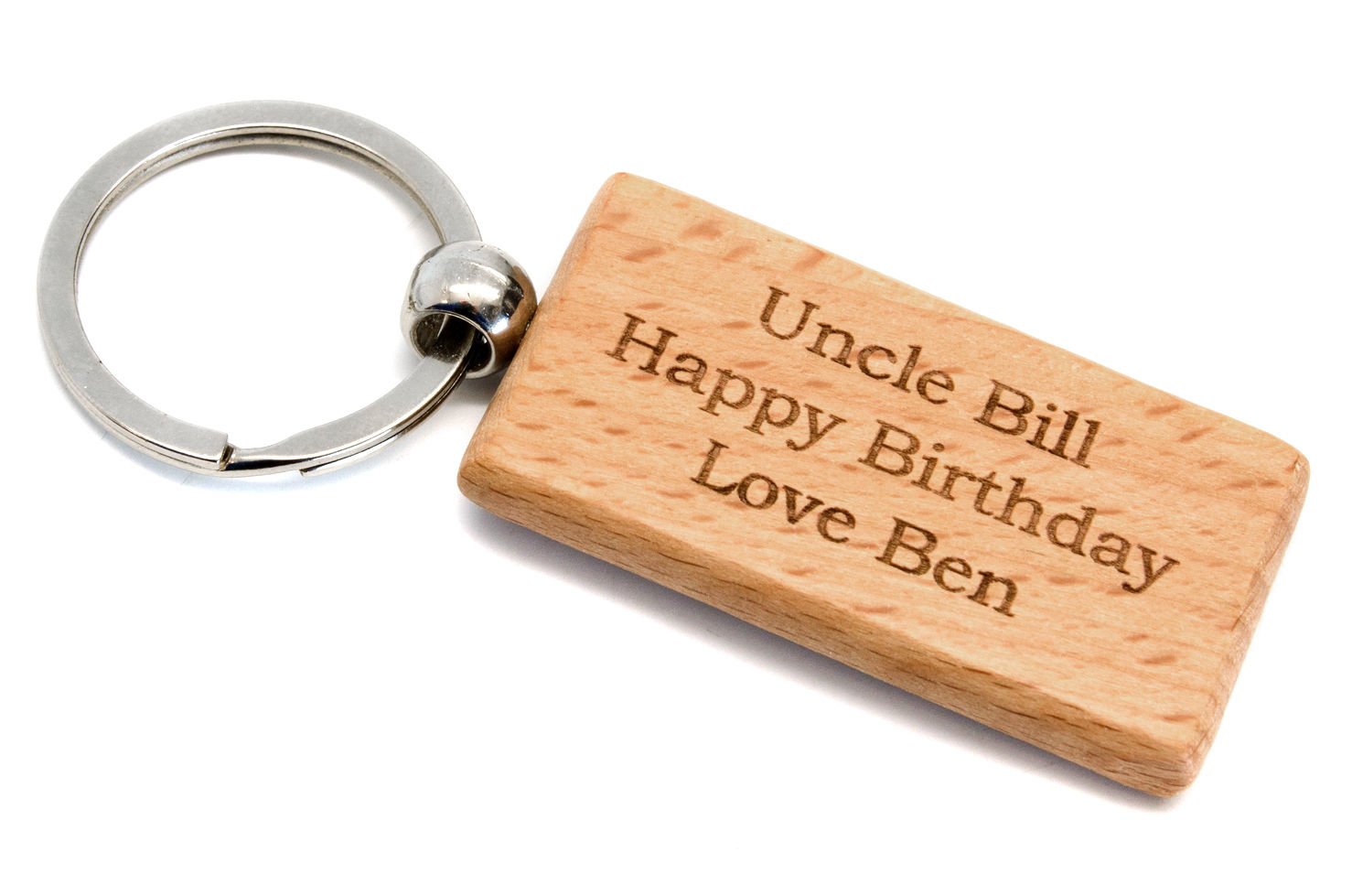 County Engraving Personalised Rectangular Wooden Key Ring, Laser Engraved With Any Message - Enter Your Own Custom Text