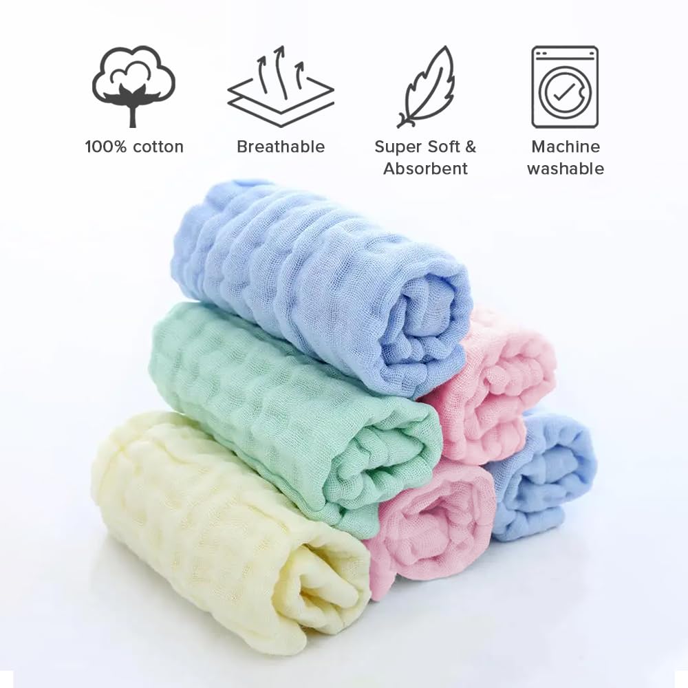 Cubble Pack of 8 Muslin Baby Washcloths, 6-Layer, 100% Cotton 30x30 cm Reusable Towels, Ultra-Soft - Image 2