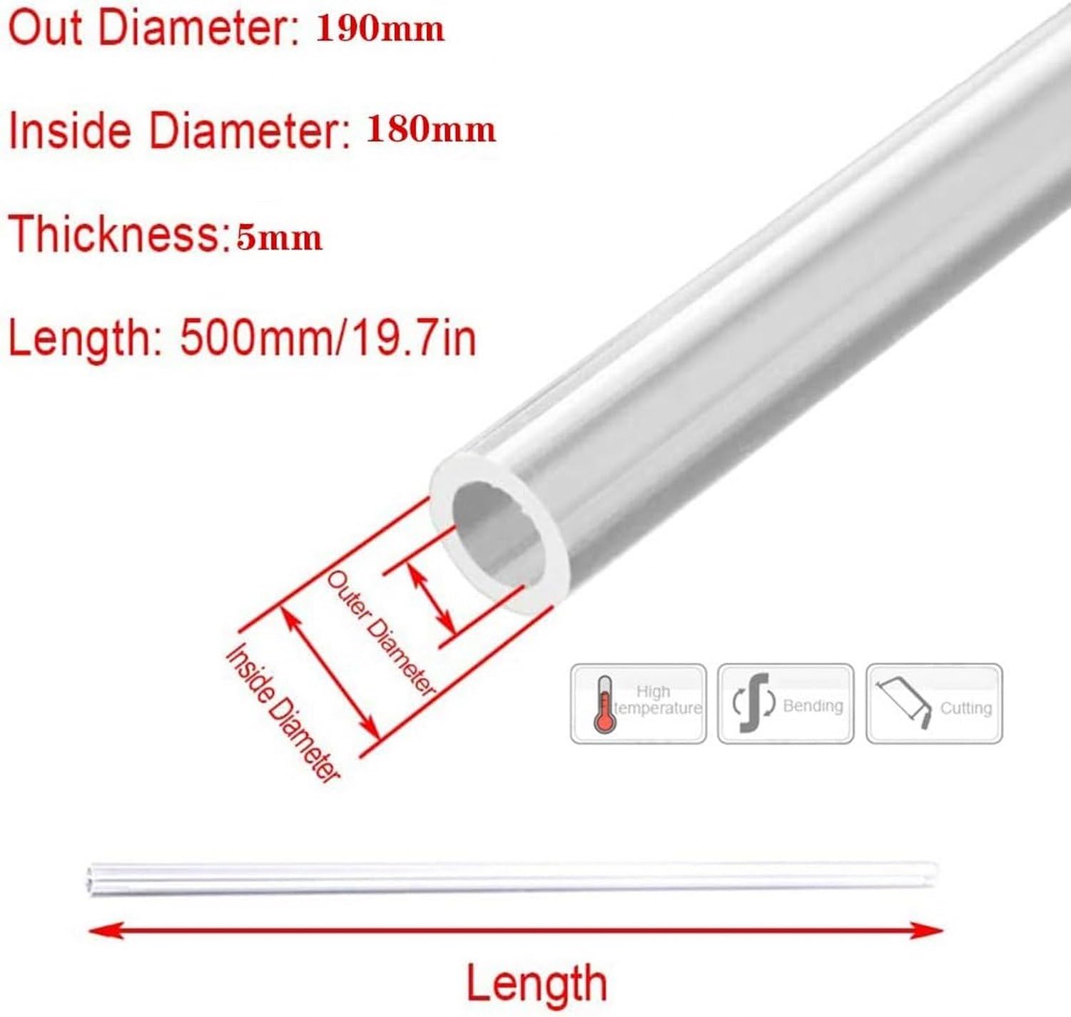 Tubo de acrílico transparente para acuario, Od190mm * id180mm * espesor 5mm