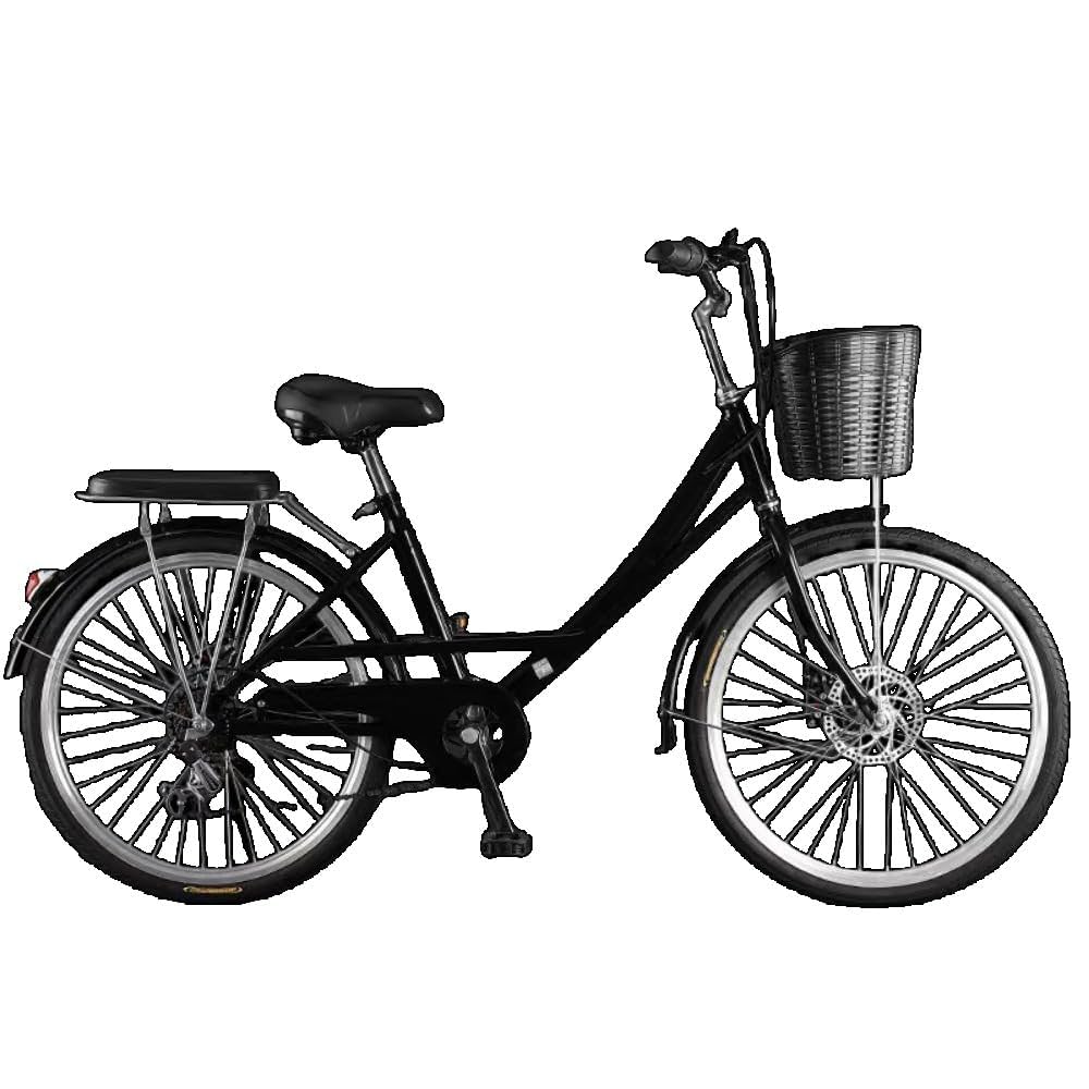 シティサイクル 黒 26インチ　7段変速ギア付き　前カゴ付き Amazon | Acnivko シティサイクル 24/ 26インチ 自転車 シティ車