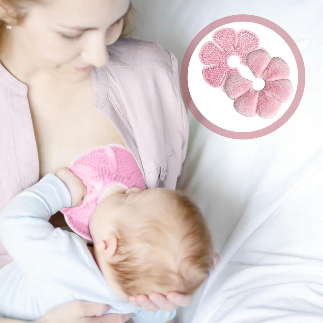 1 Pièce Bout De Sein Allaitement 3-En-1 Compresse Chaude-Froide Pliable Réutilisable Pour Grossesse Allaitement Rose
