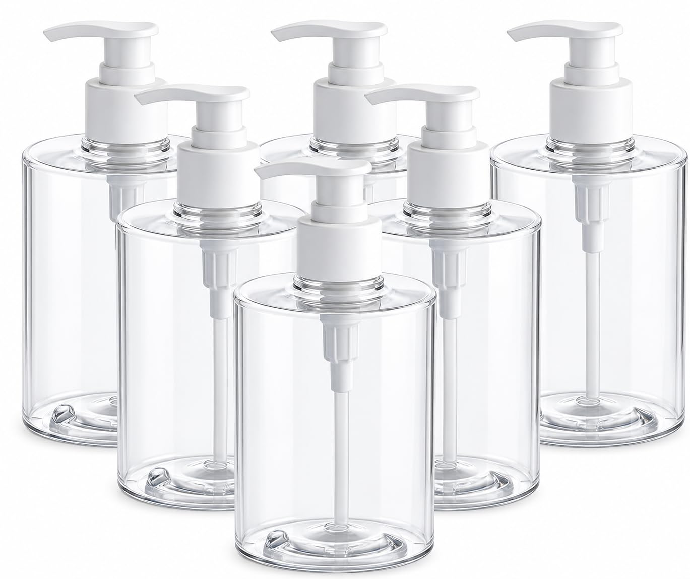 やぬき シャンプーボトル 6個セット 500ml 透明 プラスチック製 詰替ボトル 白ポンプ 平肩 ポンプボトル ソープディスペンサー 洗面所 浴室 キッチンで中身を確認しやすい空容器 液体を分けて並べやすい白ポンプ付き洗面収納ボトル 洗剤やソープ整理に