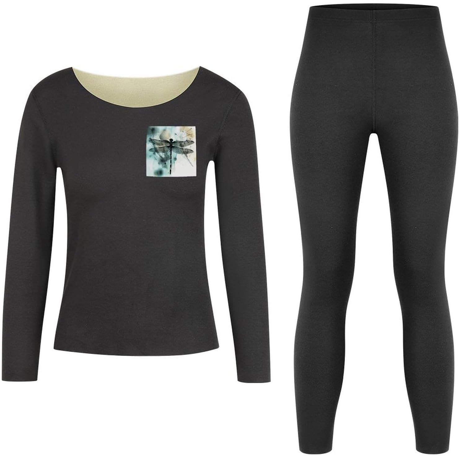 Women's Ink Dragonfly Thermal Underwear Set Soft Long Johns Base Layer Top & Bottom for Cold Weather