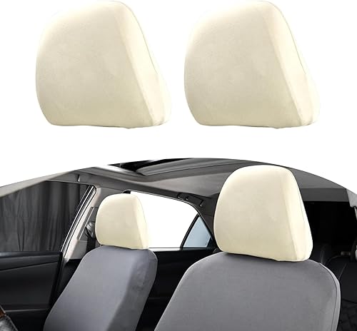 Miniatura 1 de Yumfugu Paquete de 2 fundas protectoras para reposacabezas de asiento de automóvil, fundas protectoras suaves a prueba de polvo, fundas universales