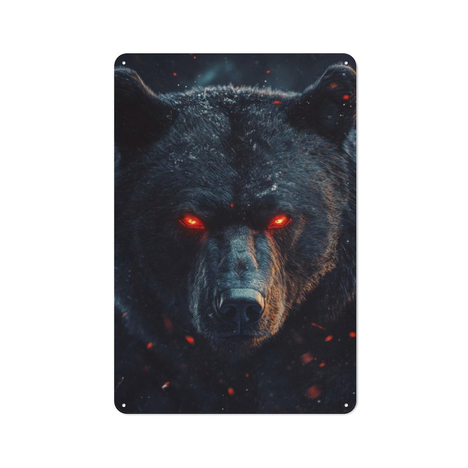 Junmoney Black Bear With Red Eyes Metal Plaque 30X20cm With For Garage Wall, Rustic Decor, For Winter Interiors And Metal Sign Collectors