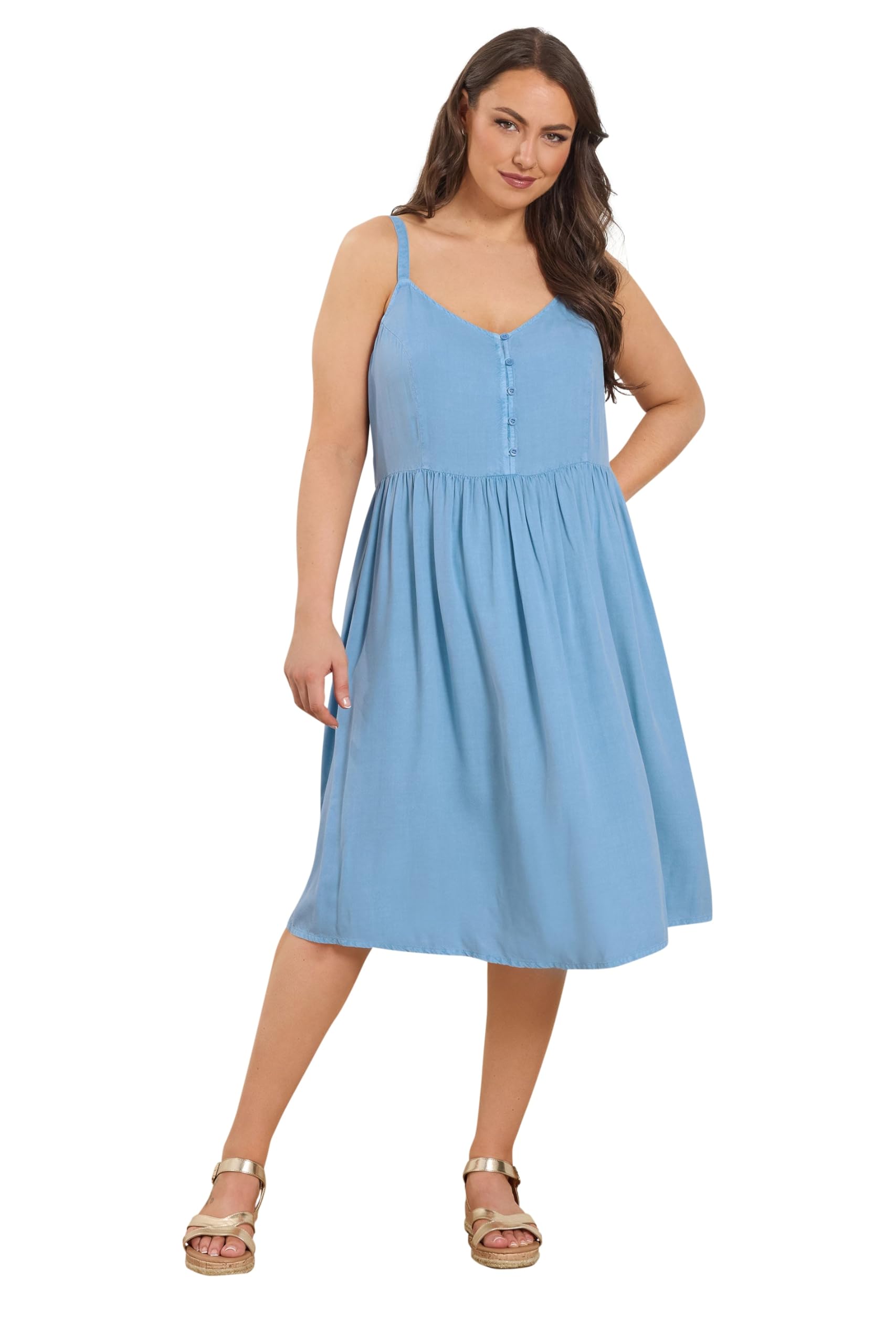 Yours Women's Light Blue Curve Blue Chambray Strappy Midi Sundress - Plus Size Curve