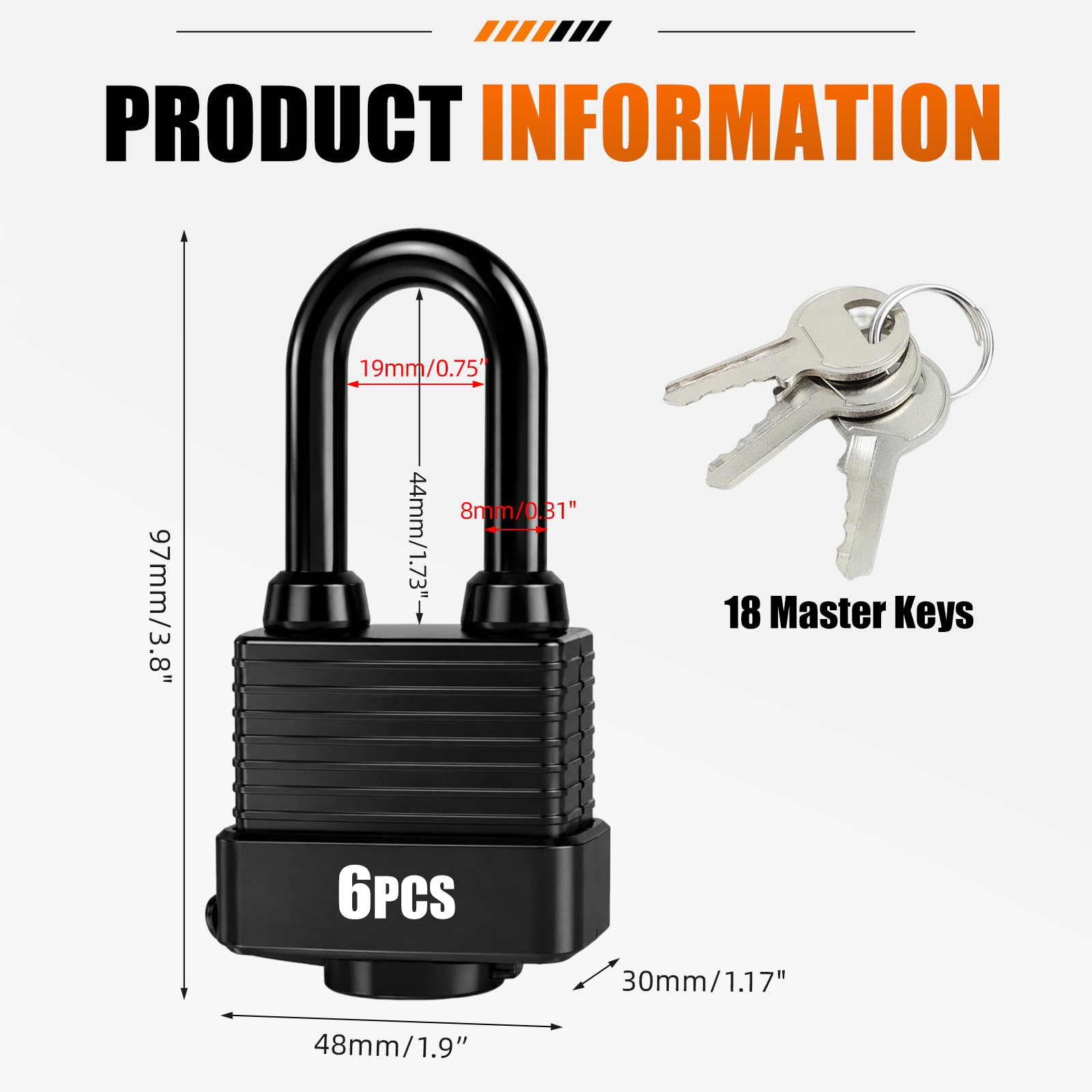 Candado Candado Padlock Candado | 6 unidades con 18 llaves resistentes a la intemperie, latón, cierre uniforme, para jardín, taquilla, sótano, maleta