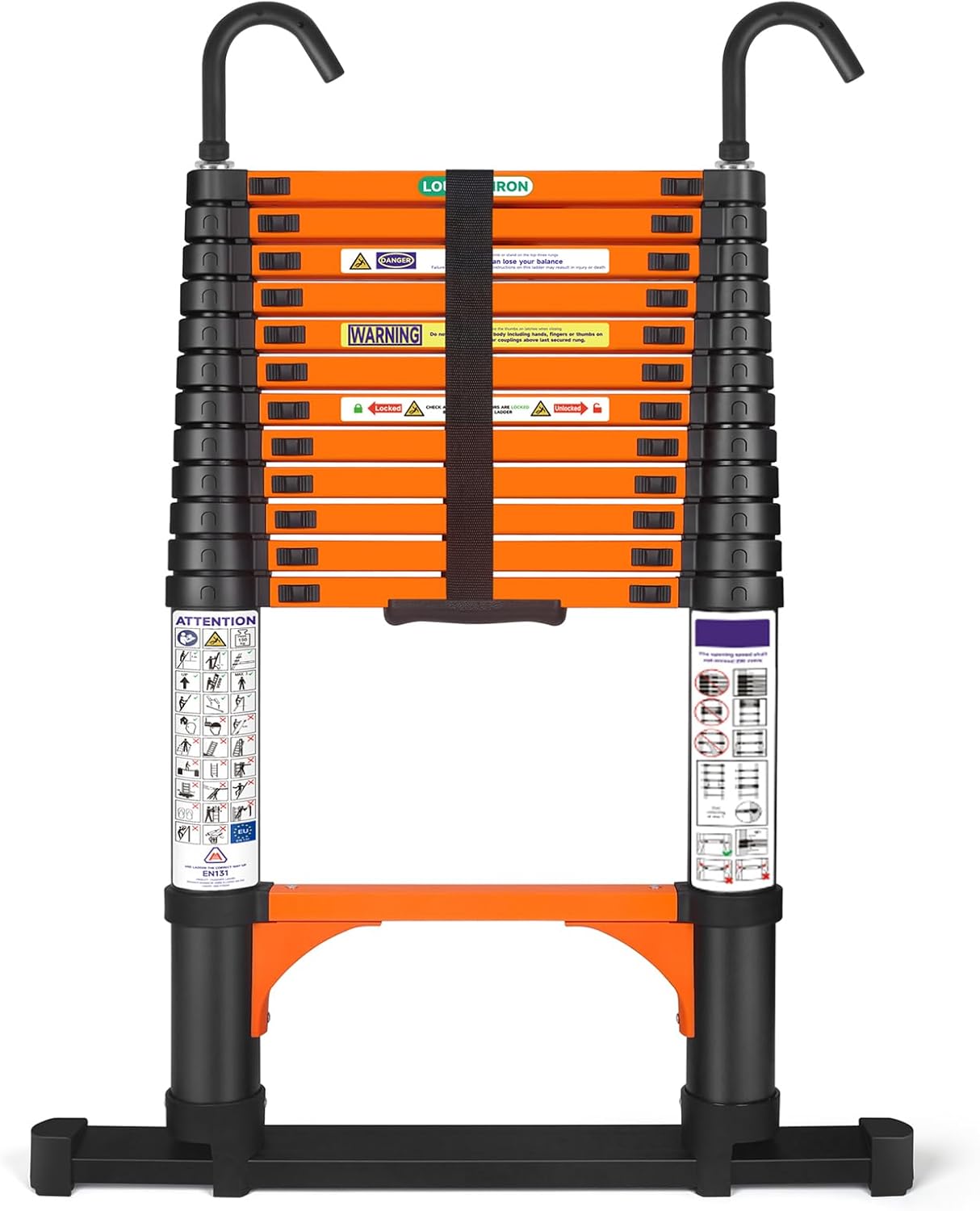 14.5FT Telescoping Extension Ladder for RV Attic Home, Multi-Purpose Collapsible Ladder with Non-Slip Feet, Lightweight Retractable Telescopic Ladder with 2 Triangle Stabilizers & Safety J-Hook