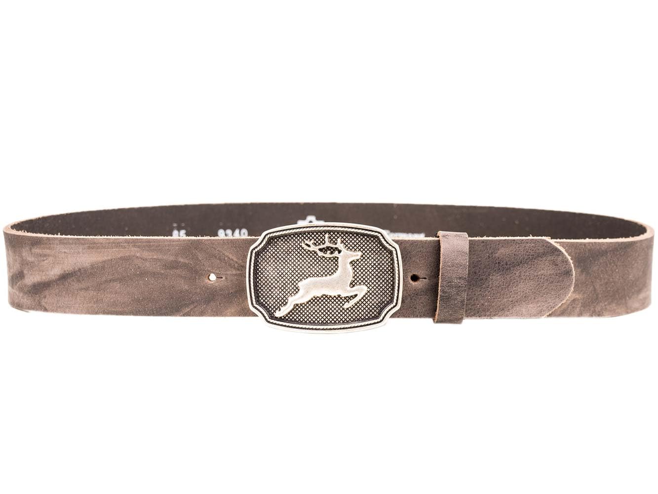 Goldschmidt Trachten Trachtengürtel Benno 40mm breit | Echtleder-Gürtel Made in Germany | Gürtelschnalle mit Hirsch | Für Lederhosen