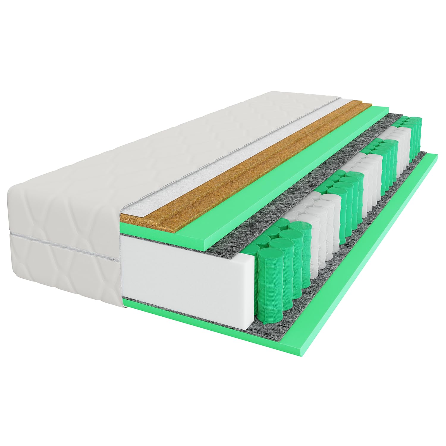 Mebligo - Matratze 180x200 cm, Taschenfederkernmatratze, Höhe 24 cm, Härtegrad H3 H4, 7 Zonen Matratze mit Kokosmatte, Federn Höhe 18 cm - Elite Rest Premium Serie