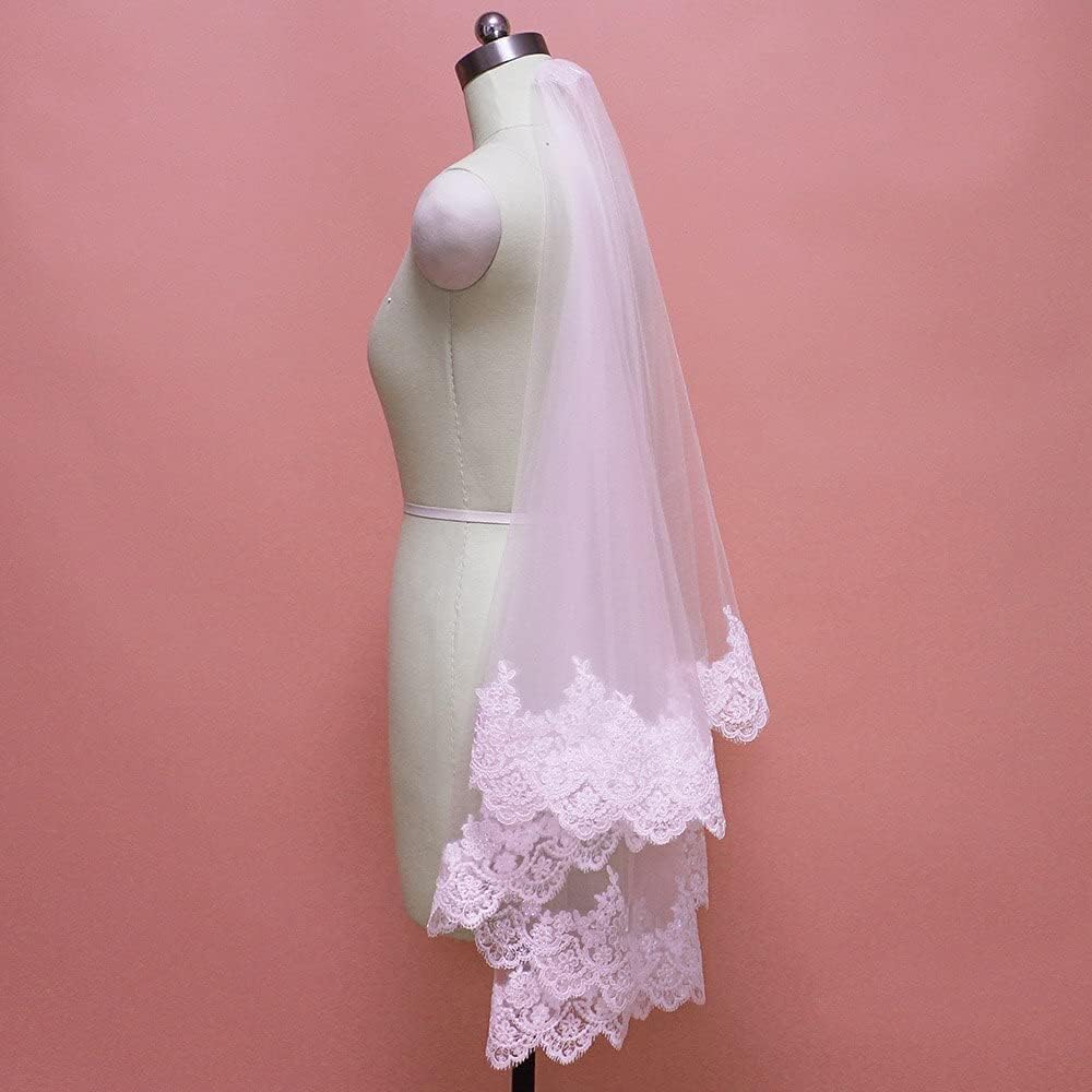 Veli 2 Strati Velo da Sposa Corto in Pizzo Tulle con Pettine Tulle da Sposa Bling Paillettes Velo da Sposa in Pizzo Velo da Spalla Semplice