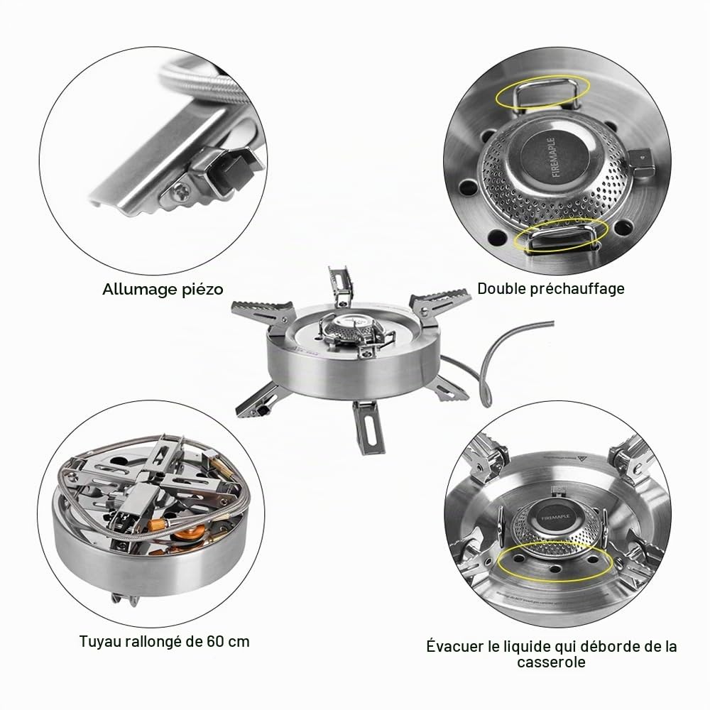 Fire-Maple Saturn Réchaud à Gaz de Camping de Haute Puissance 4400W | 11000W avec Double Préchauffeur, Brûleur à Gaz Pliable et Portable avec Étui de Transport